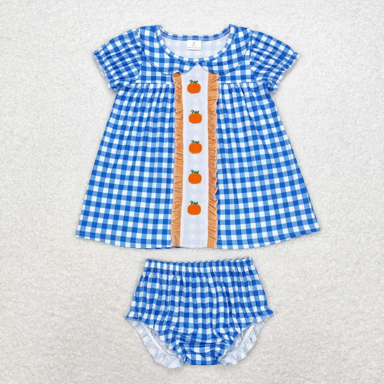 GBO0431 Pumpkin Blue Plaid Doll Collar Short Sleeve Briefs Set