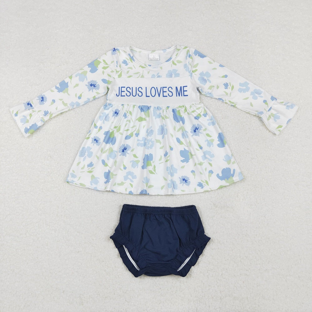 GBO0435 Floral long-sleeved blue briefs set
