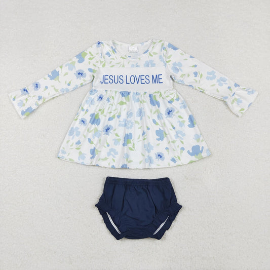 GBO0435 Floral long-sleeved blue briefs set