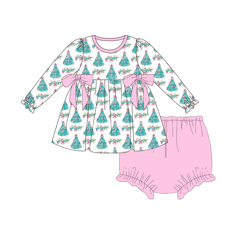 presale GBO0440  Christmas Tree Pink Bow Long Sleeve Briefs Bummies Set 2024 8.7
