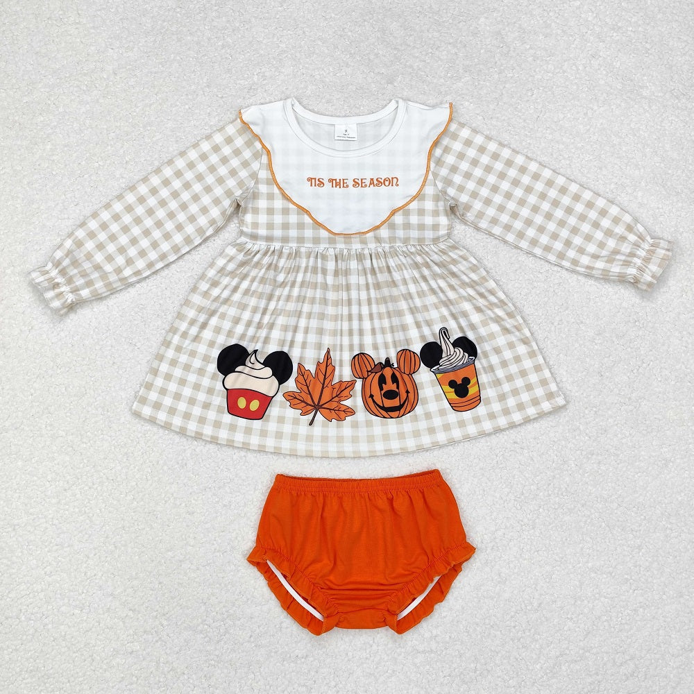 GBO0442 Maple Leaf Pumpkin Lamp Plaid Long Sleeve Orange Briefs Set