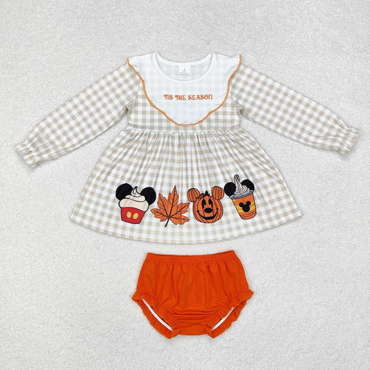 GBO0442 Maple Leaf Pumpkin Lamp Plaid Long Sleeve Orange Briefs Set