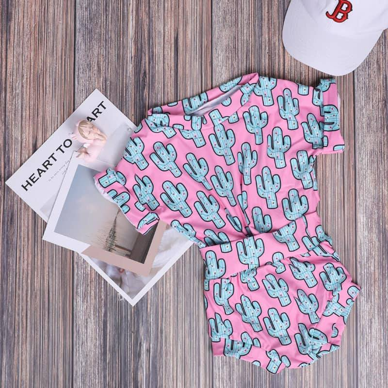 GBO0446 Baby Girls Cactus Pink Short Sleeve Briefs Set  D 6.27