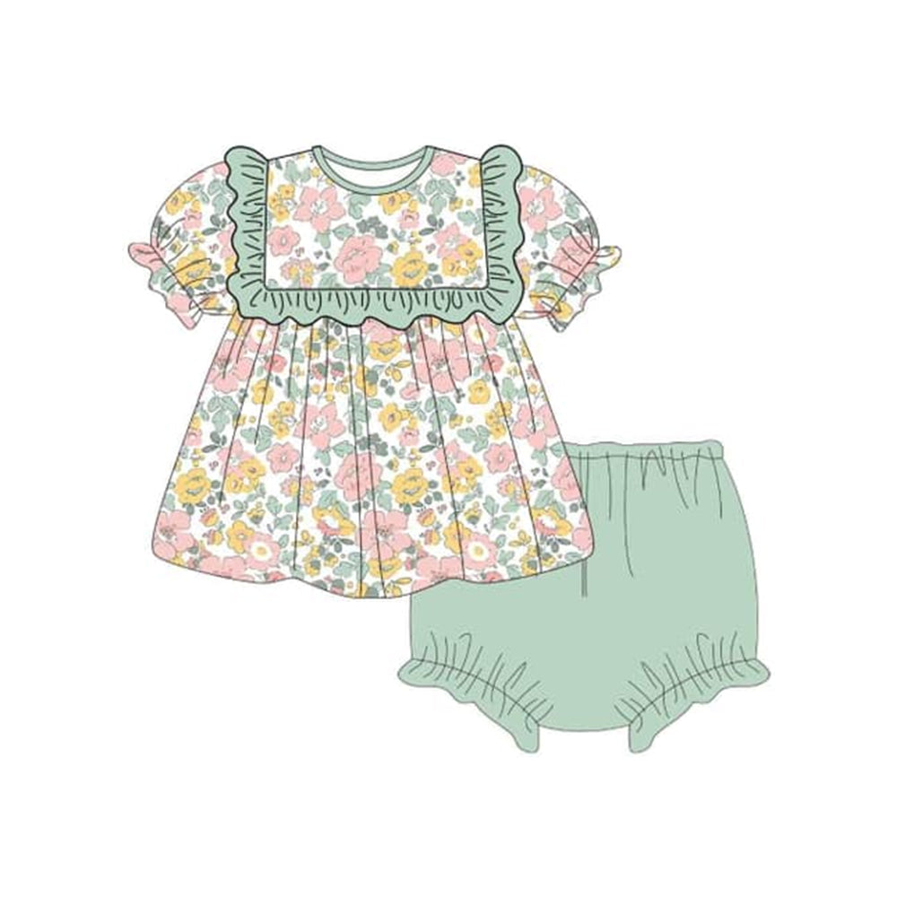 presale GBO0455  Flower and leaf green lace short-sleeved bummies set 2024 11.14