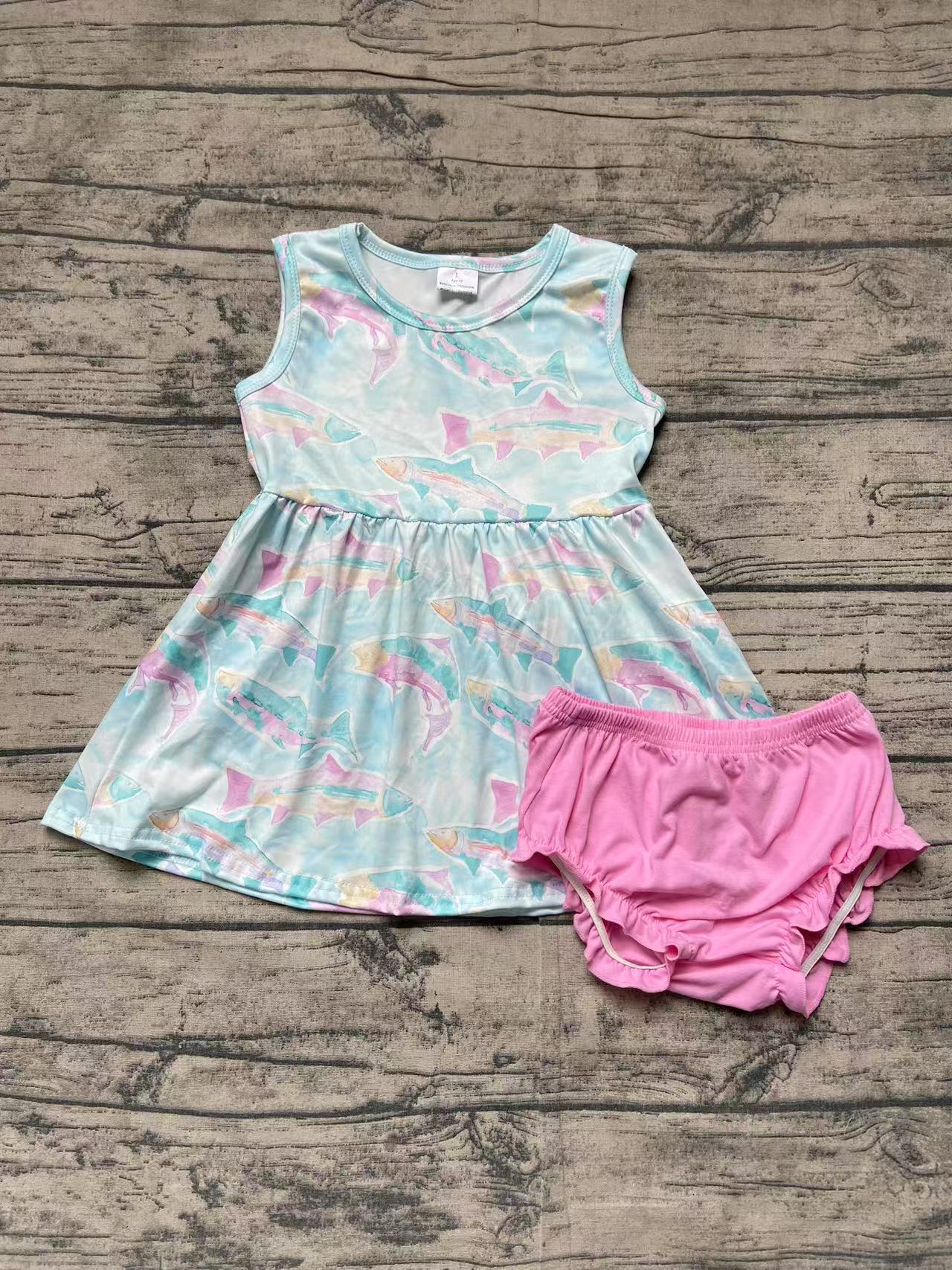 GBO0464 Baby Girls Blue Shark Tunic Top Bummies Clothes Sets