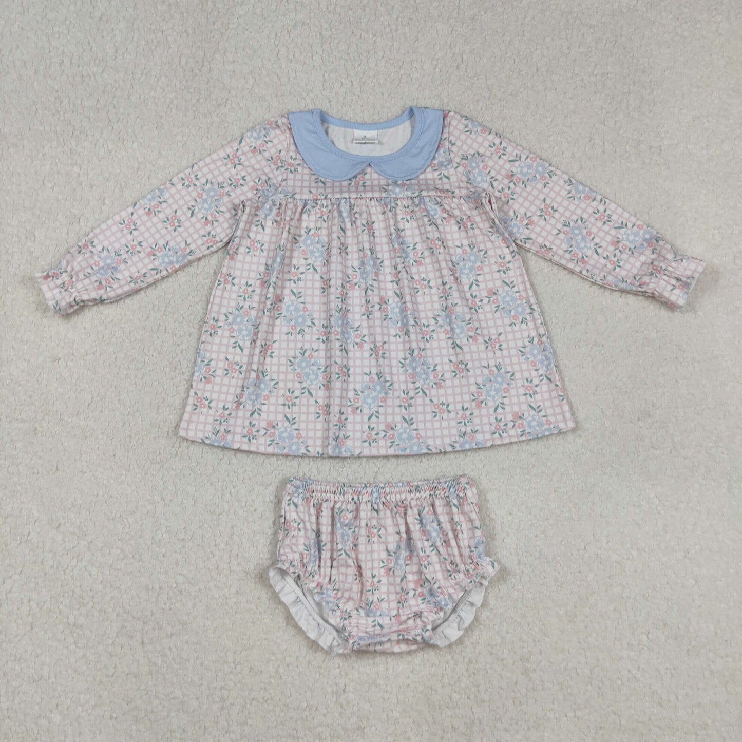 GBO0466 Baby Girls Blue Flowers Tunic Top Bummies Clothes Sets  D 901