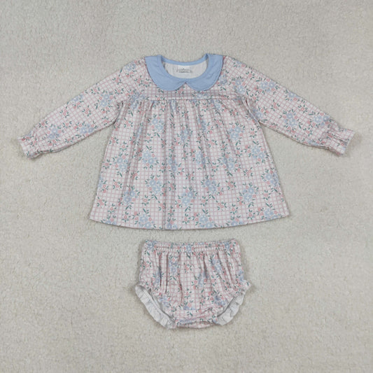 GBO0466 Baby Girls Blue Flowers Tunic Top Bummies Clothes Sets D 901