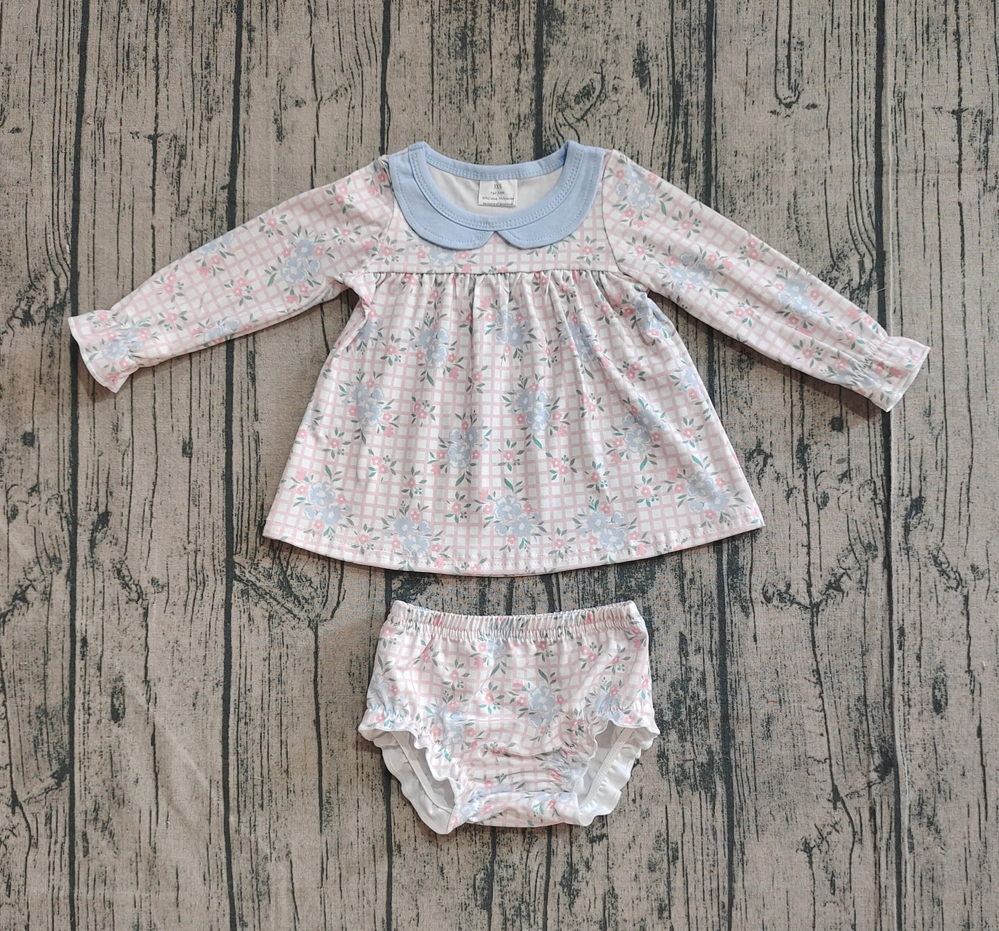 GBO0466 Baby Girls Blue Flowers Tunic Top Bummies Clothes Sets  D 901