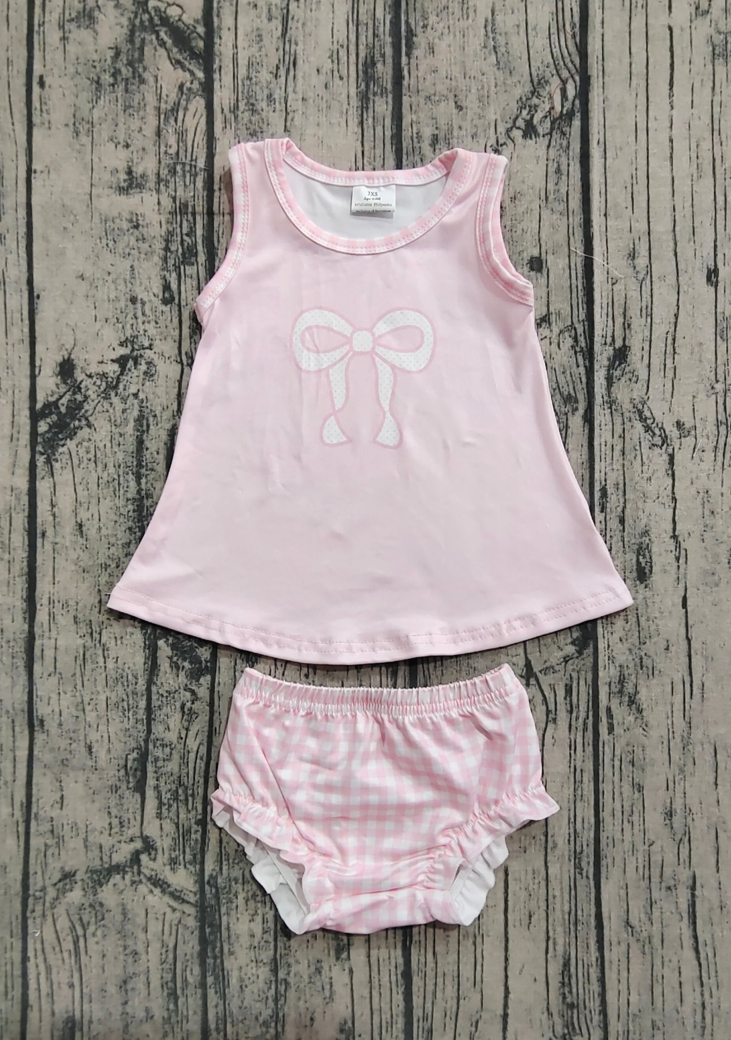 GBO0469 Pink checked bow pattern sleeveless briefs set  D 8.4