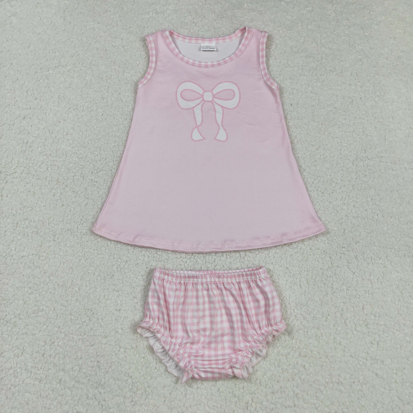 GBO0469 Pink checked bow pattern sleeveless briefs set  D 8.4