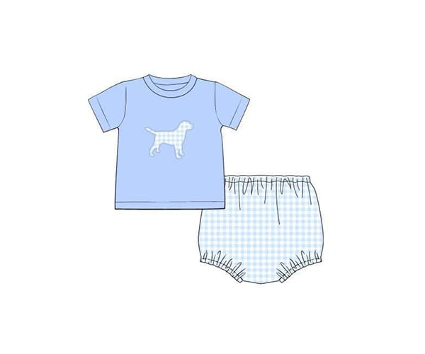 GBO0470   Baby Boys Blue Dog Short Sleeve Tee Top Bummies Clothes Sets D 829