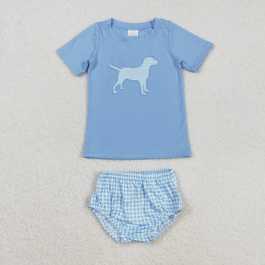 GBO0470   Baby Boys Blue Dog Short Sleeve Tee Top Bummies Clothes Sets D 829