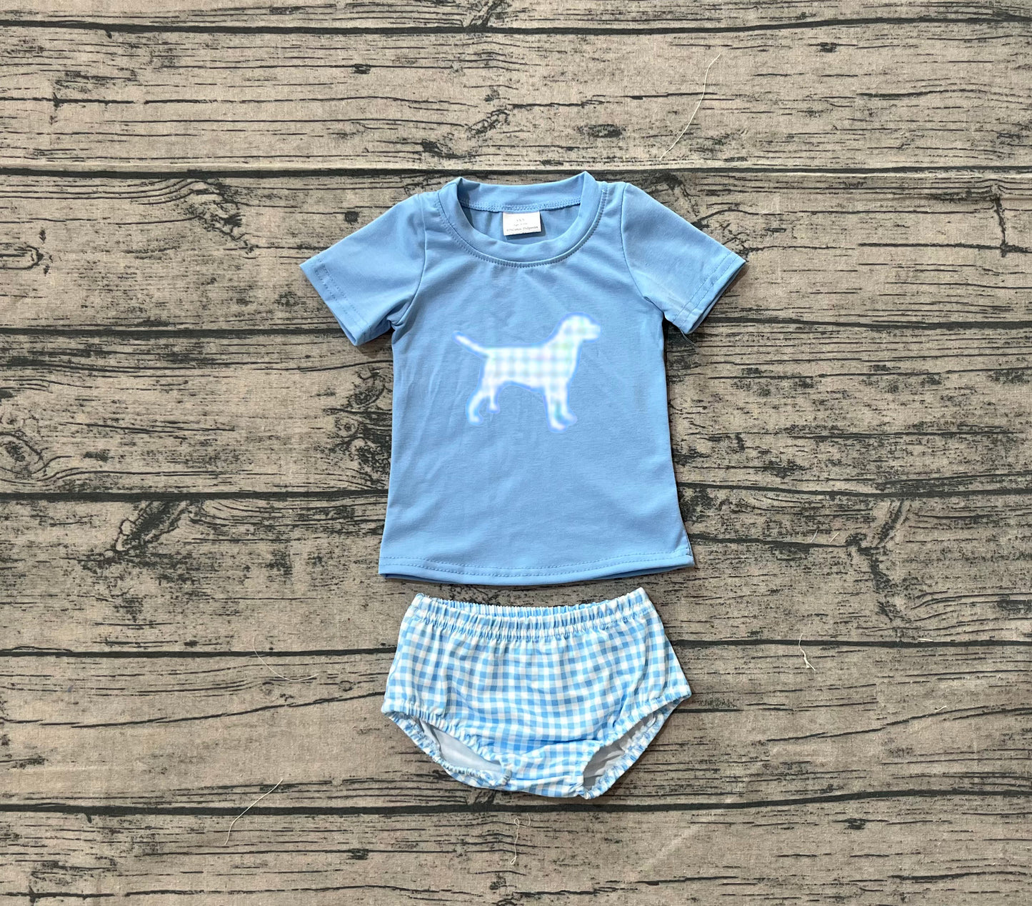 GBO0470   Baby Boys Blue Dog Short Sleeve Tee Top Bummies Clothes Sets D 829