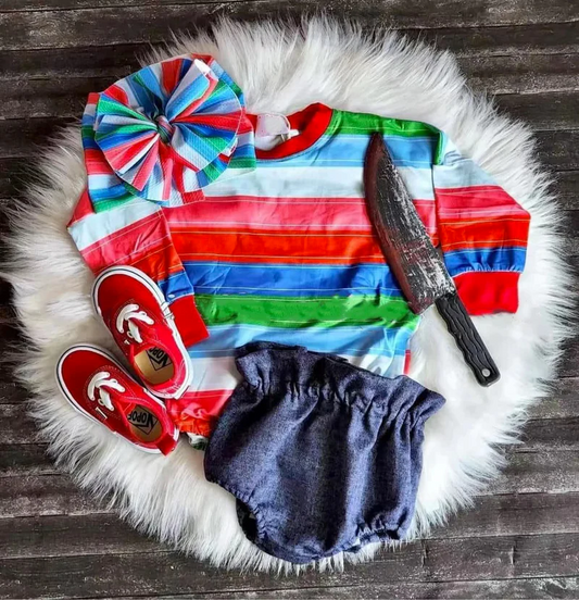 presale GBO0479 Baby Girls Rainbow Stripe Long Sleeves Top Bummies Clothes Set  D 8.5