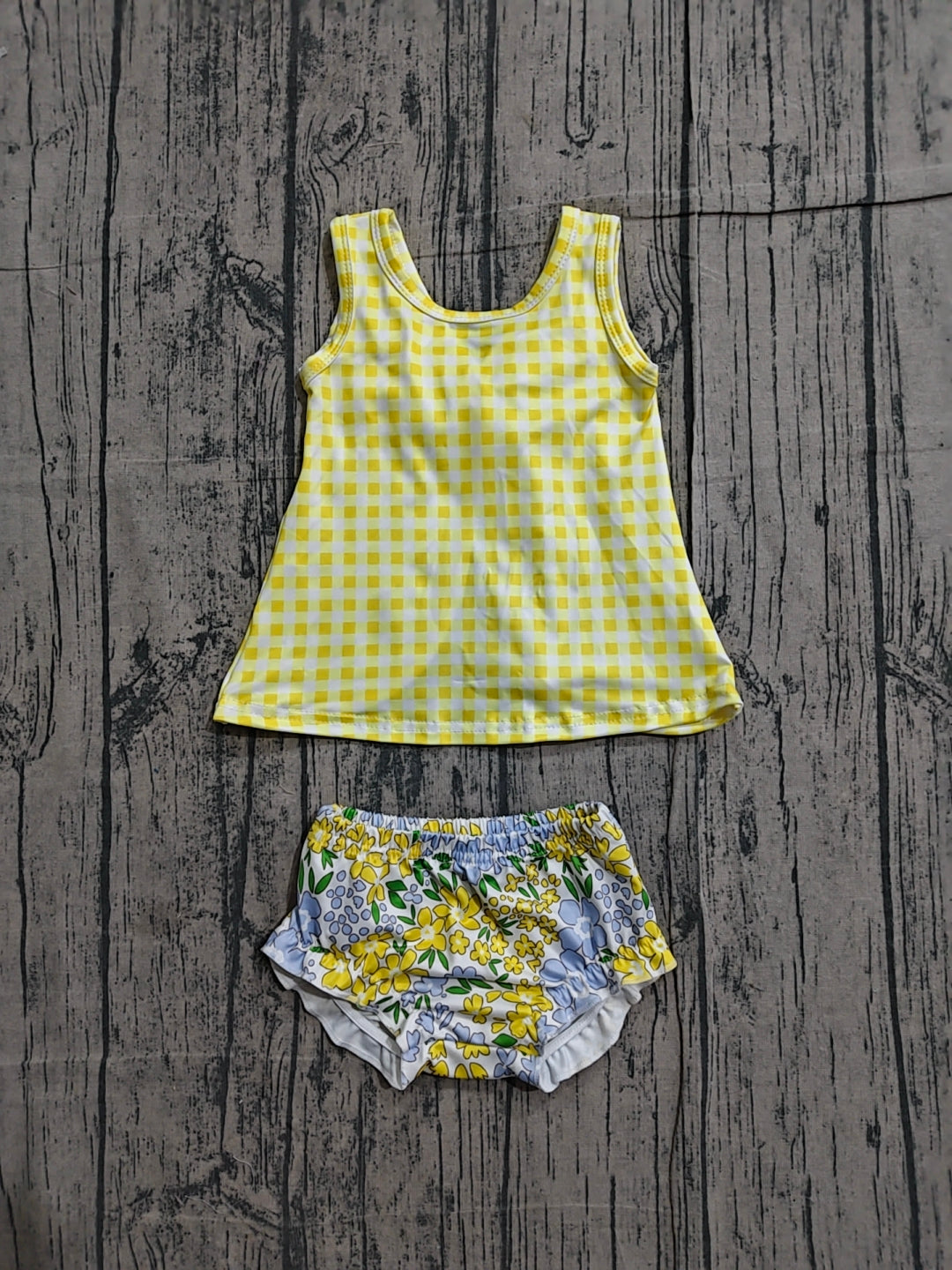 Pre order yellow gingham floral bummie set