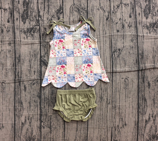 Pre-order flower patchwork scallop bummie set
