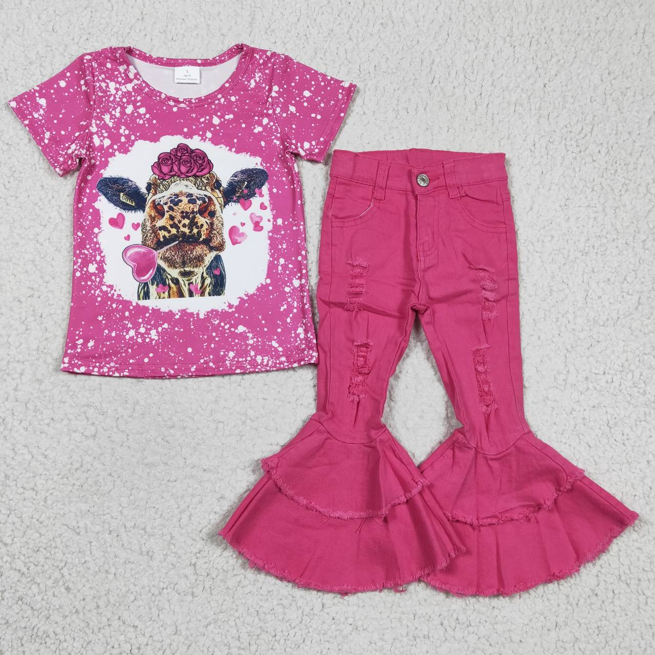 girl valentine cow print pink leopard legging outfit