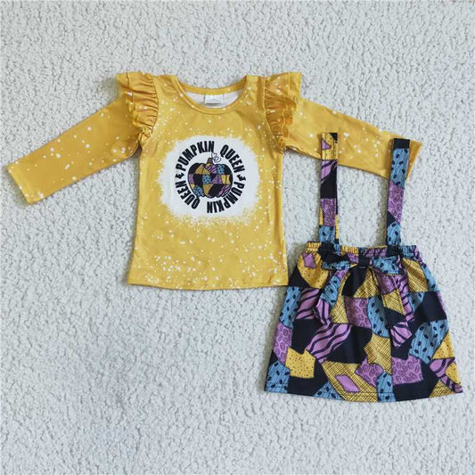 GLD0028 PUMPKIN pumpkin long-sleeved suspender skirt suit