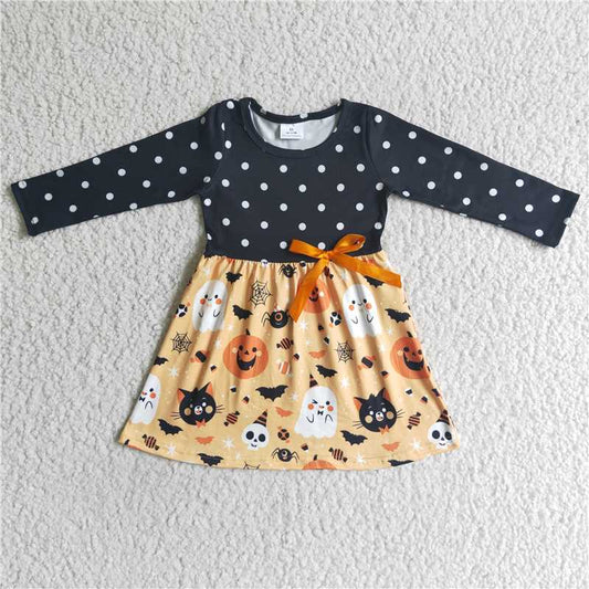 GLD0040 Halloween Pumpkin Black Long Sleeve Dress D 901