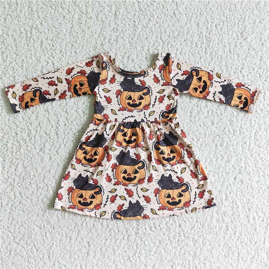 GLD0065 Halloween Pumpkin Black Cat Long Sleeve Dress D 7.26