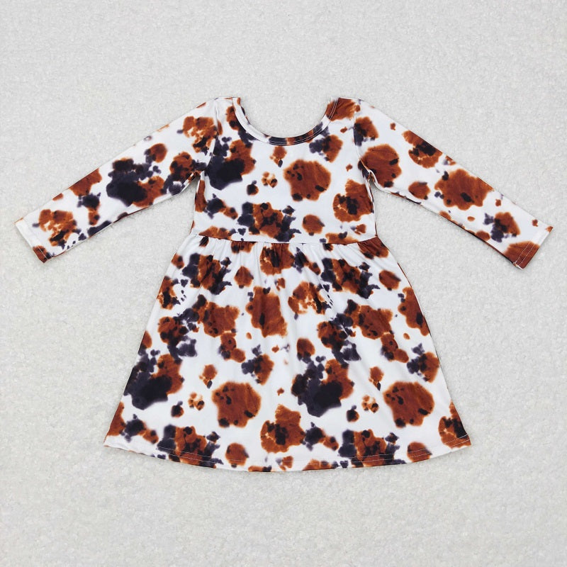 GLD0226 Ink pattern brown and white long-sleeved dress D 1209