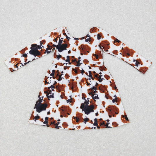 GLD0226 Ink pattern brown and white long-sleeved dress D 1209