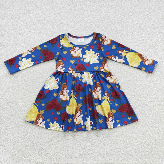 GLD0228 Rose Heart Cartoon Blue Long Sleeve Dress