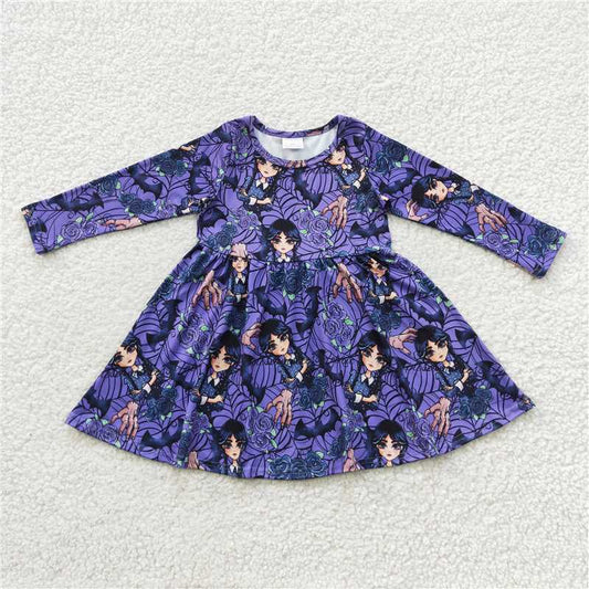 GLD0229 Wed Palm Flower Purple Long Sleeve Dress