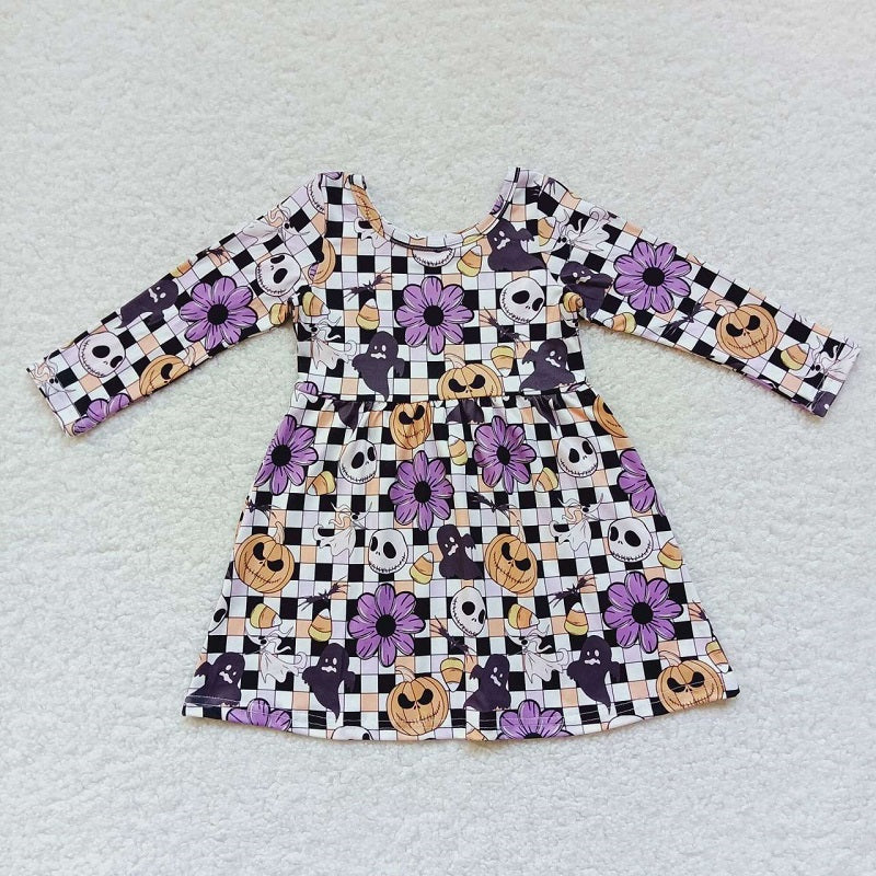 GLD0233 The Nightmare Before Christmas Candy Blossom Pumpkin Plaid Long Sleeve Dress