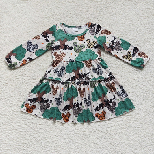 GLD0260 Cartoon dinosaur tree long sleeve dress