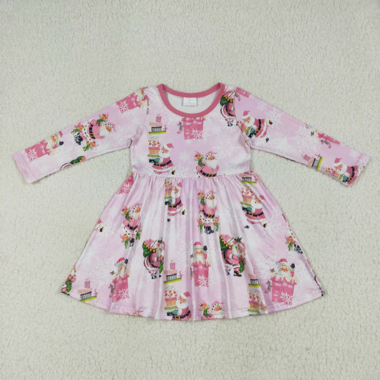 GLD0354 Baby Girls Christmas Pink Santa Present Knee Length Dresses  D 7.4