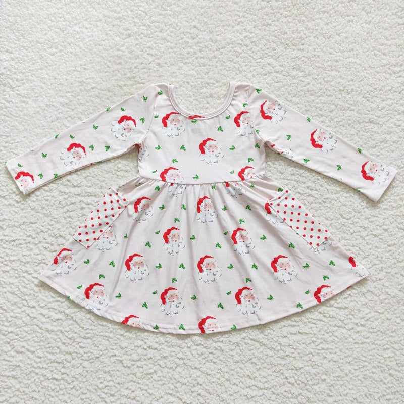 GLD0369 Santa Pocket Pink Long Sleeve Dress