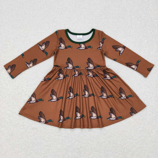 GLD0405 Mallard Brown Green Long Sleeve Dress