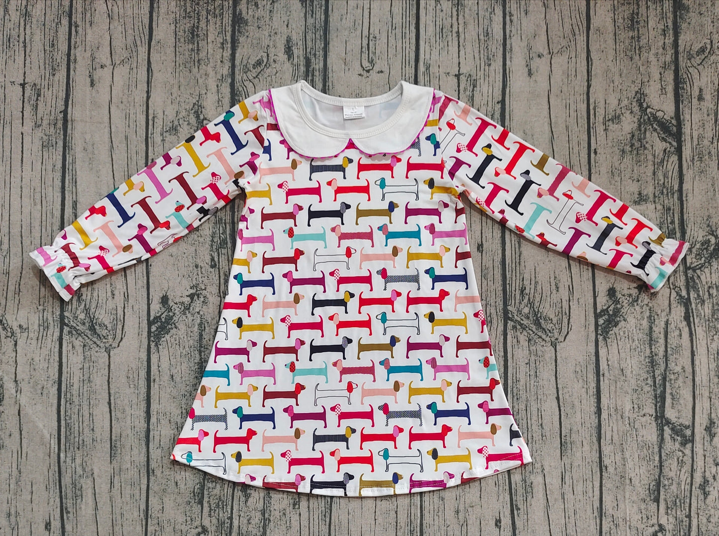 GLD0471 Baby Girls Valentines Colorful Dogs Knee Length Dresses  D 8.7