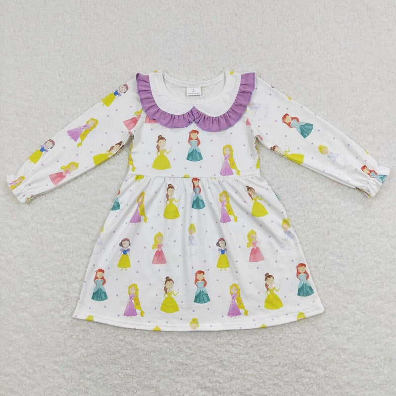 GLD0478 girls lace neckline white long sleeve dress