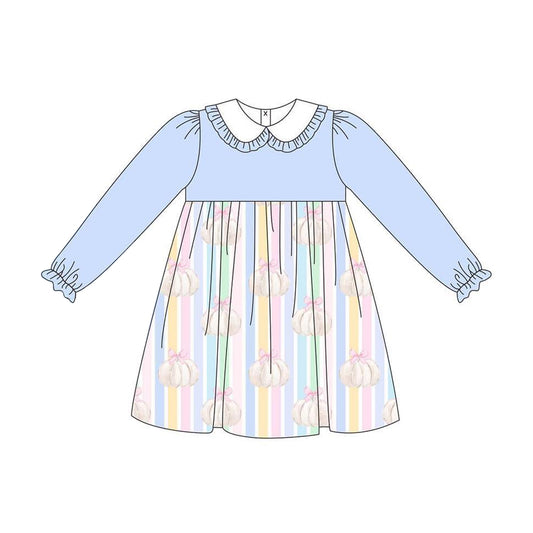 presale GLD0509 Bow-tie pumpkin colorful striped doll collar long-sleeved dress