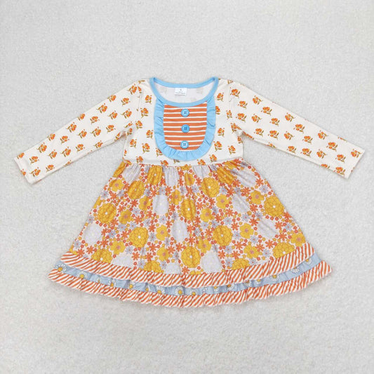 GLD0531 Floral striped lace beige long-sleeved dress