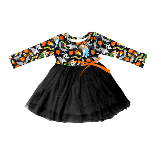 presale GLD0542 Halloween Candy Bat Black Tulle Long Sleeve Dress