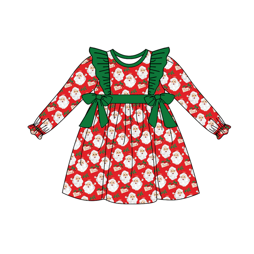 presale GLD0553 Santa card green lace bow red long sleeve dress