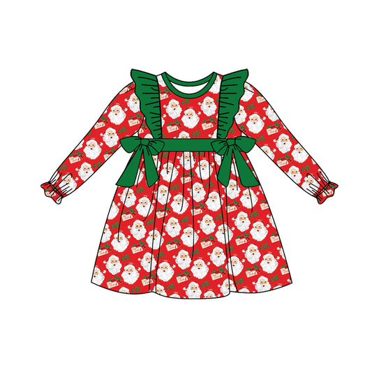 presale GLD0553 Santa card green lace bow red long sleeve dress