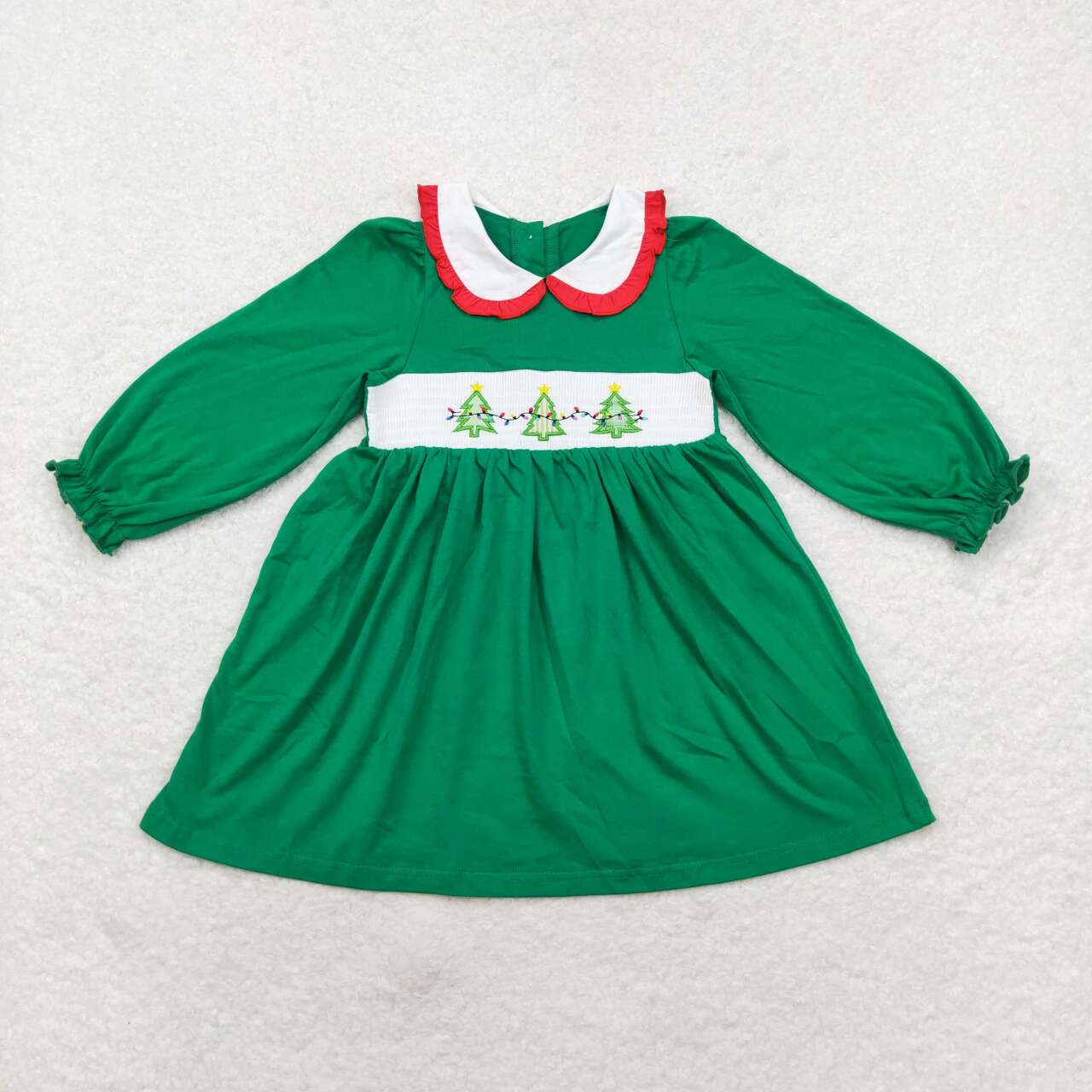 GLD0559 Green long-sleeved dress with Christmas tree doll collar