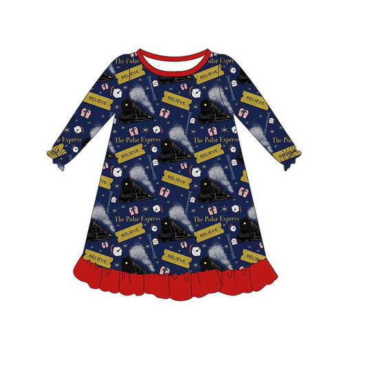 presale GLD0560 Train red lace navy blue long-sleeved dress