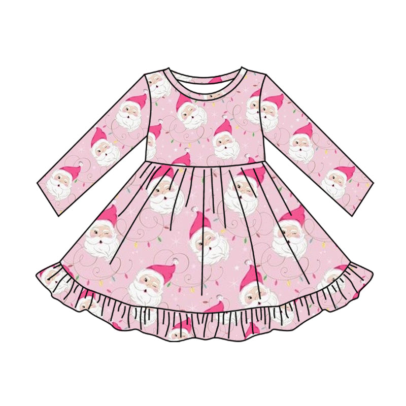 GLD0562 Pink Santa Claus Long Sleeve Dress with Festive Lights