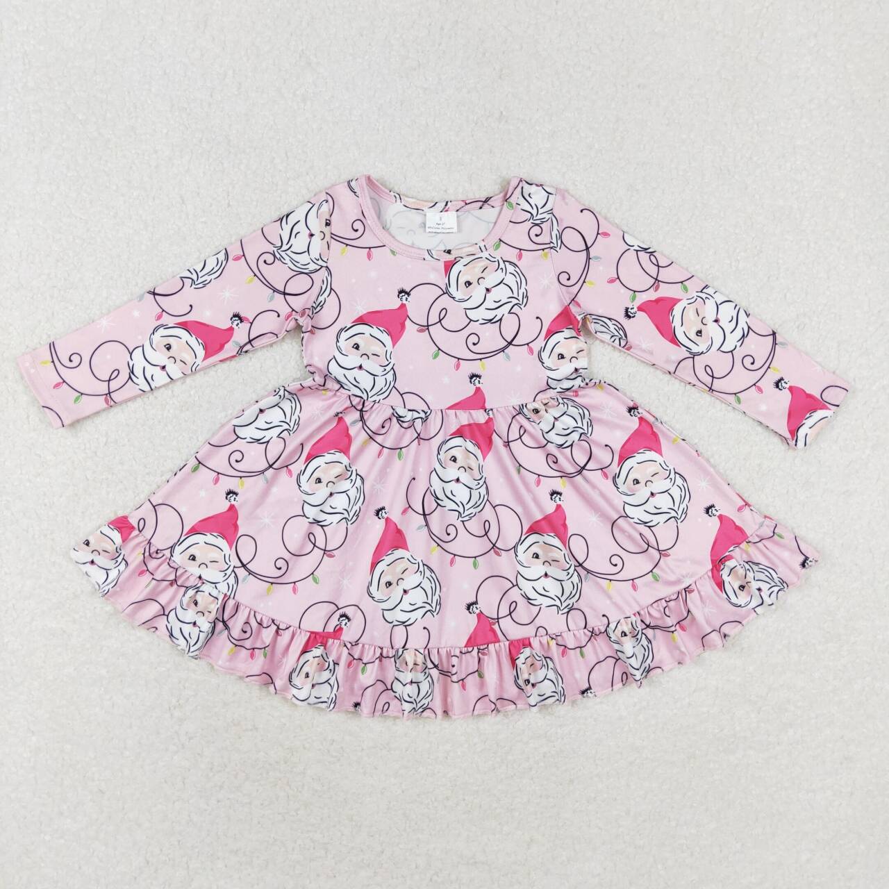 GLD0562 Pink Santa Claus Long Sleeve Dress with Festive Lights