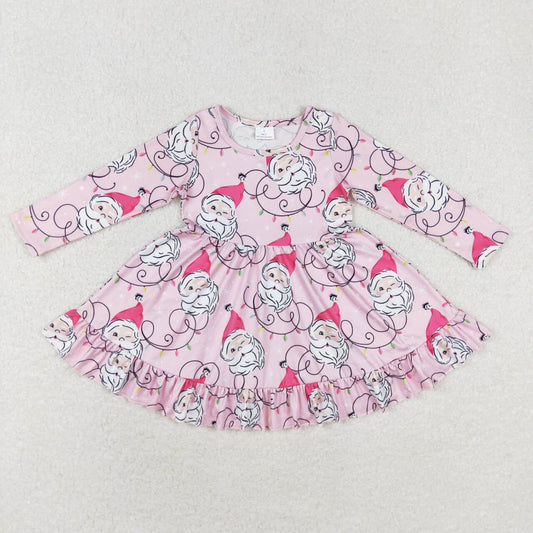 GLD0562 Pink Santa Claus Long Sleeve Dress with Festive Lights