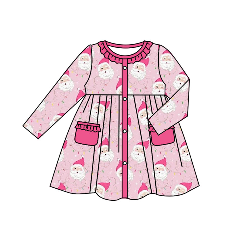 GLD0563 Pink long-sleeved dress with Santa lace pockets