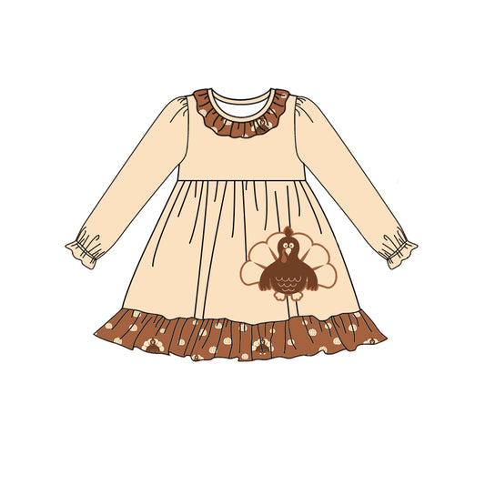 presale GLD0564 Turkey Pumpkin Brown Lace Long Sleeve Dress