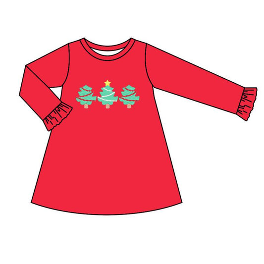 presale GLD0572 Christmas Tree Red Long Sleeve Dress