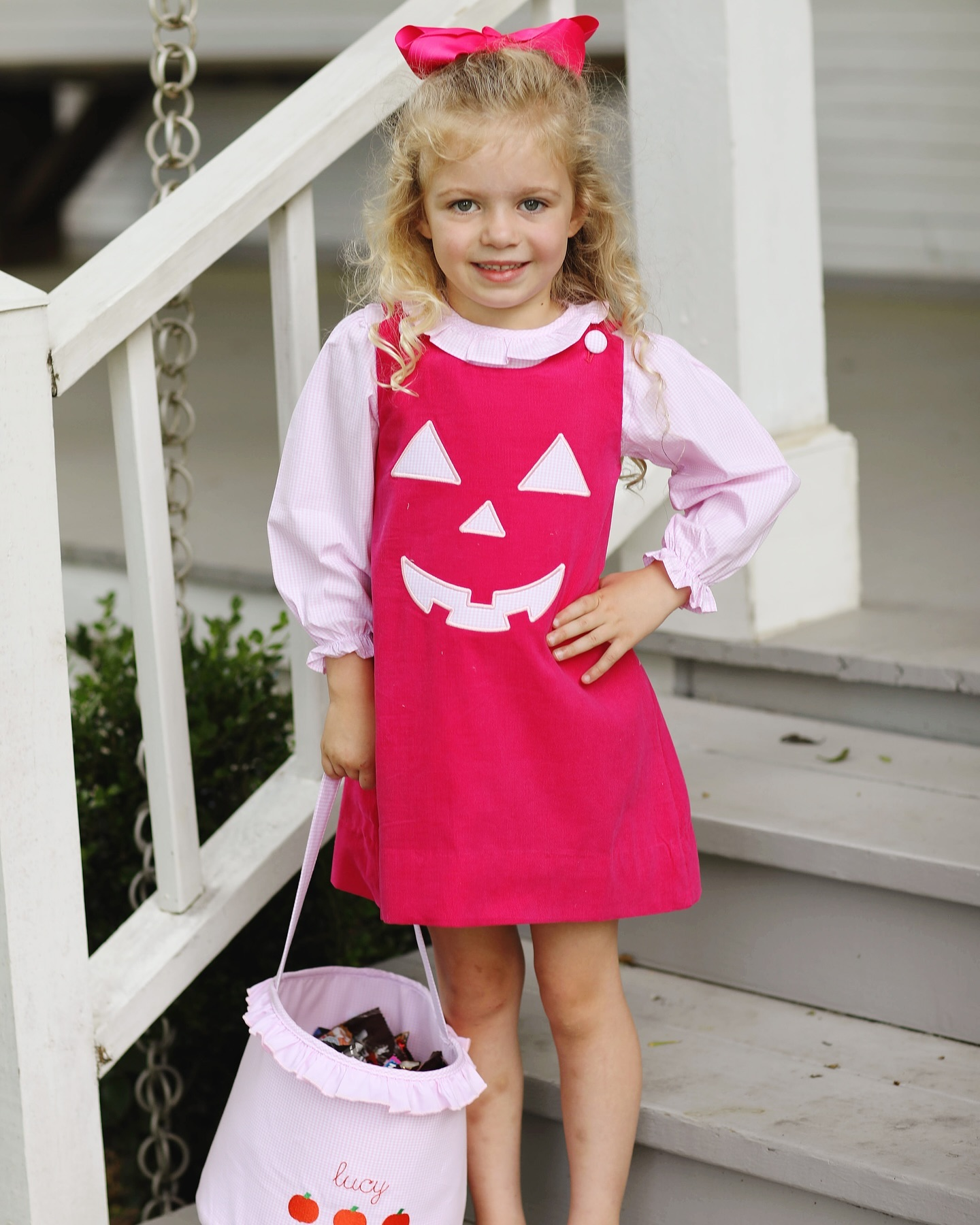 presale GLD0576 Halloween Pink Plaid Lace Long Sleeve Smiley Face Rose Red Sleeveless Dress Set