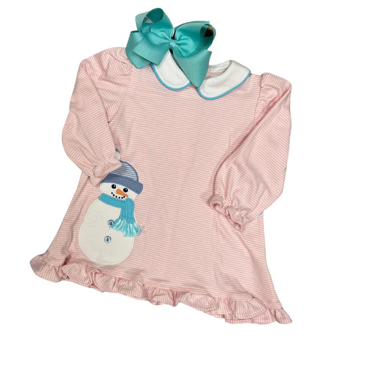 presale GLD0578 Snowman Pink Striped Doll Collar Long Sleeve Dress